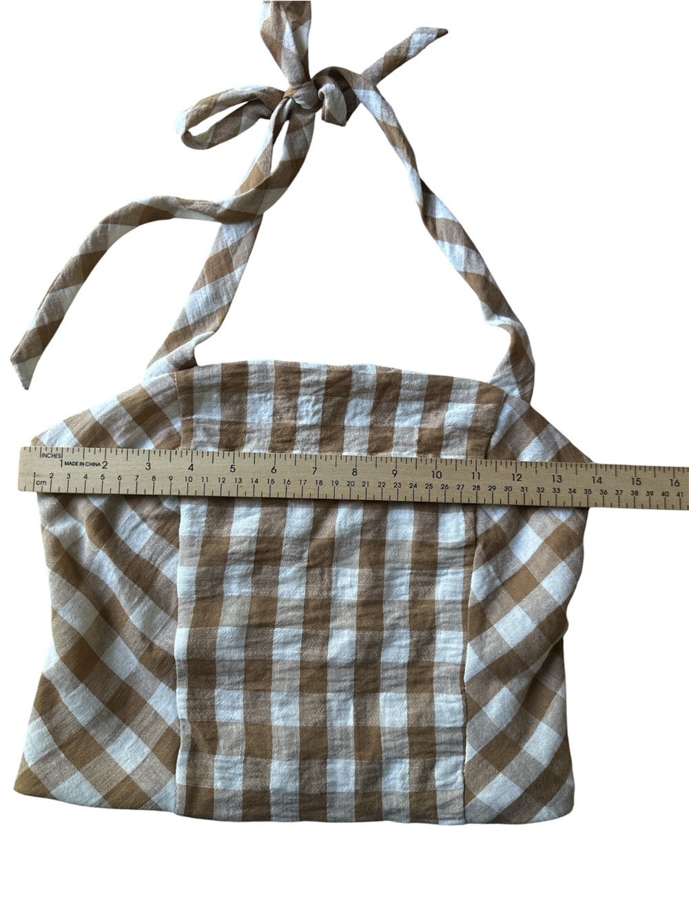 NWOT Gingham Halter Camisole in Mustard and White - Picture 7 of 7